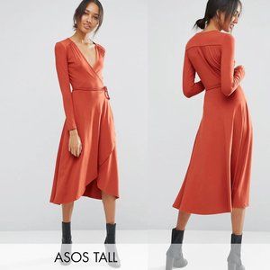 *ASOS TALL* Midi Wrap Tea Dress With Long Sleeves